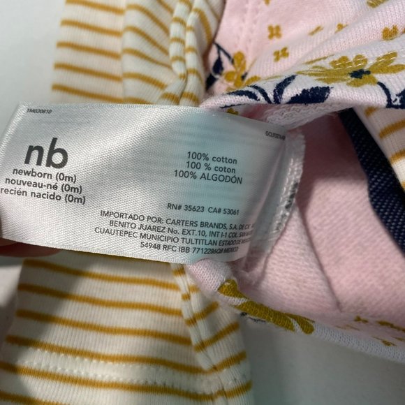 Carter's Baby New Born 3 Piece Outfit Set Pants, Zip Up Vest, Bodysuit Floral - Picture 9 of 10